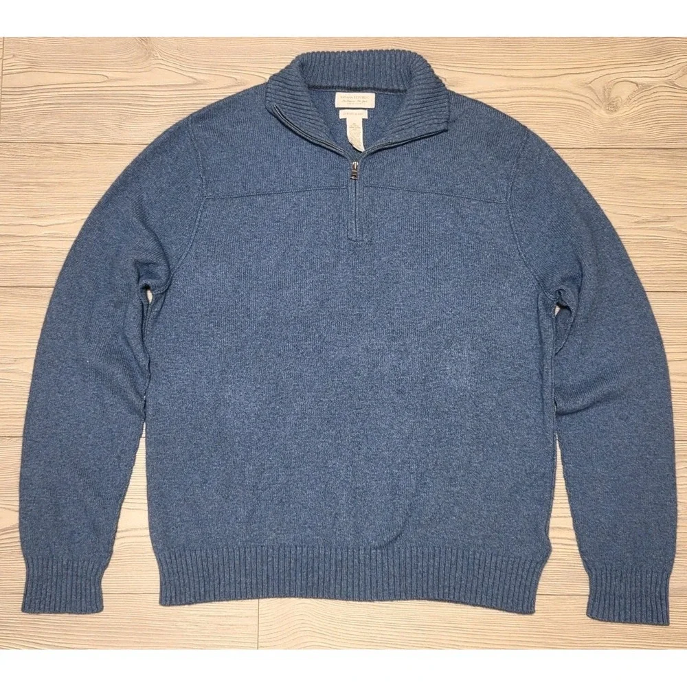 Banana Republic Sweater 1/4 Zip Cashmere Luxury Blend Angora Blue Mens Medium
